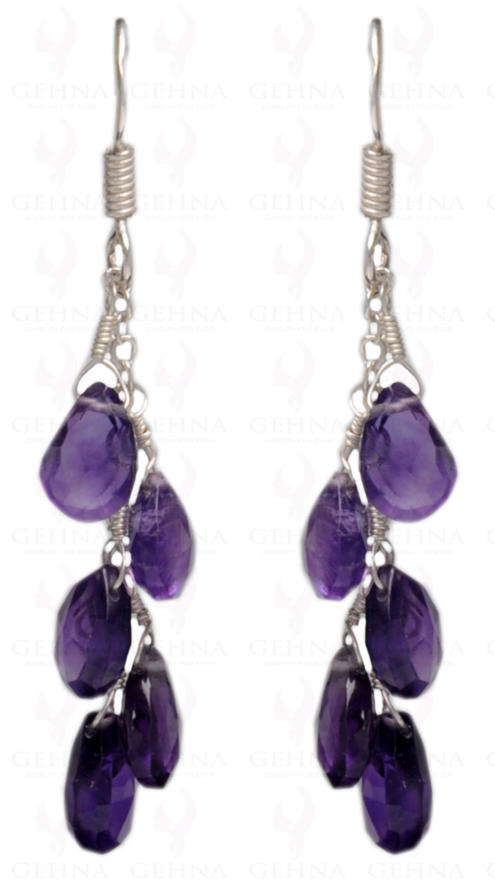 Amethyst Gemstone Faceted Almonds Shape Earring In.925 Sterling Silver ES-1615