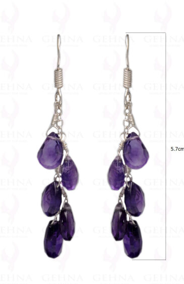 Amethyst Gemstone Faceted Almonds Shape Earring In.925 Sterling Silver ES-1615