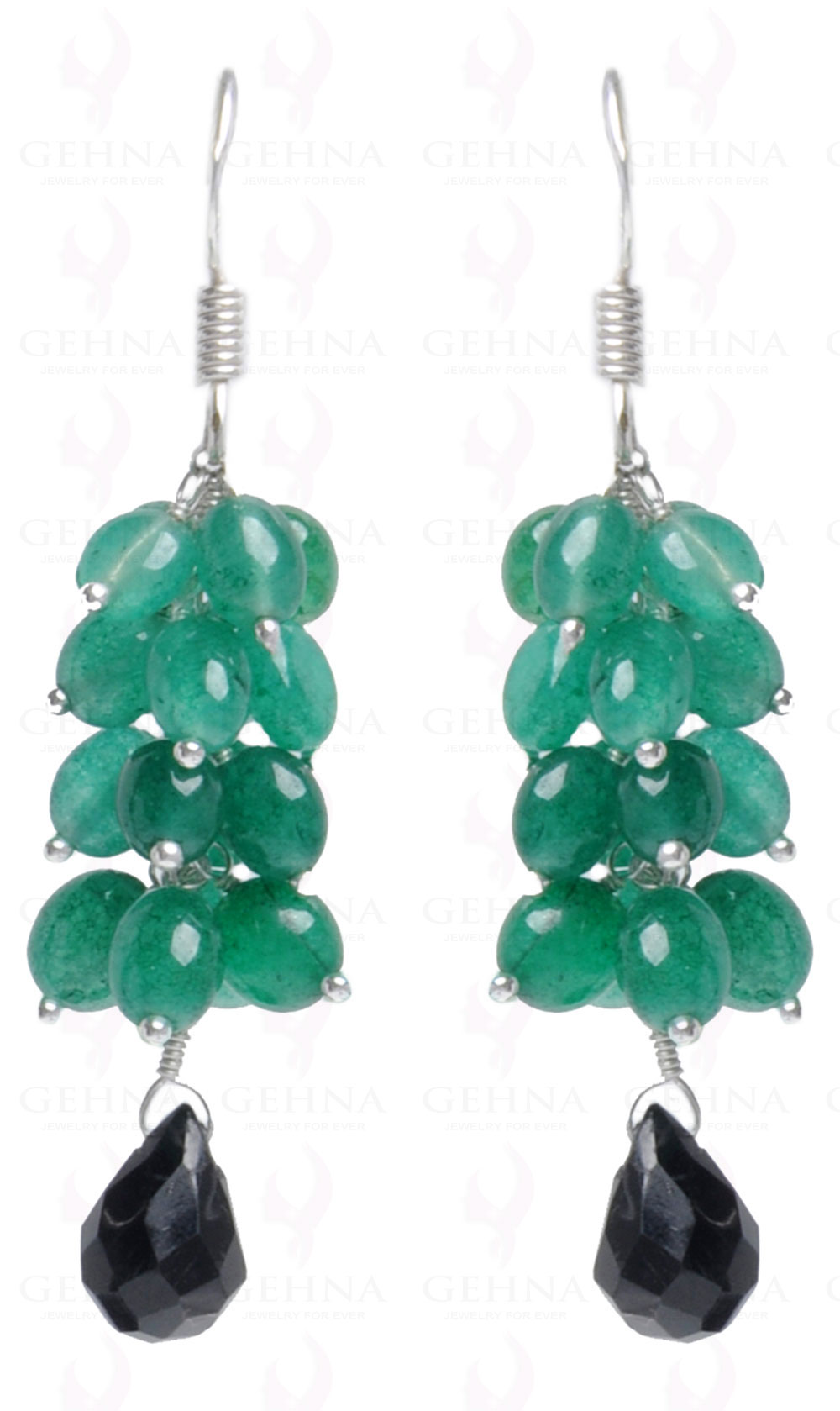 Emerald & Black Spinel Gemstone Studded Earring In.925 Sterling Silver ES-1620