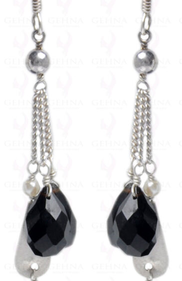 Black Spinel Gemstone Faceted Drop Shape Earring In.925 Sterling Silver ES-1621