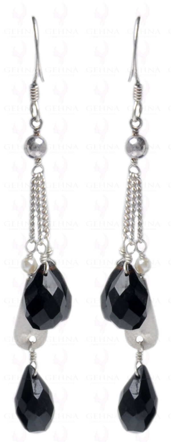 Black Spinel Gemstone Faceted Drop Shape Earring In.925 Sterling Silver ES-1621