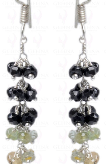 Black Spinel & Peridot Faceted Gemstone Earring In.925 Sterling Silver ES-1622