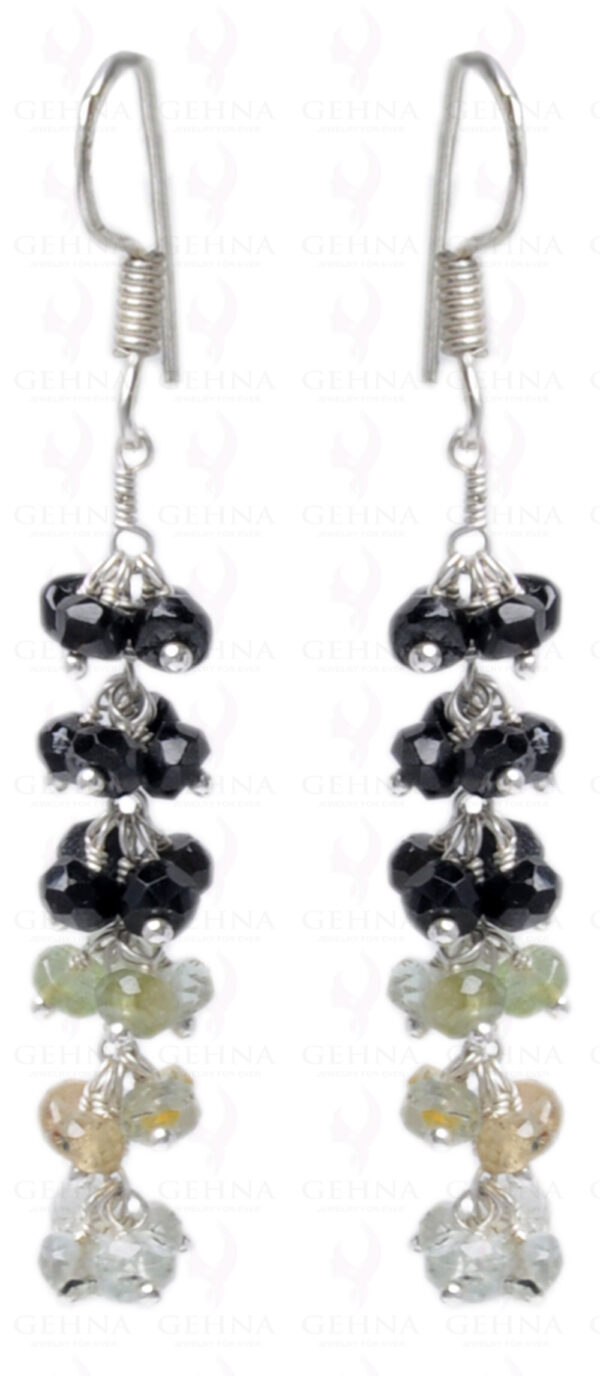 Black Spinel & Peridot Faceted Gemstone Earring In.925 Sterling Silver ES-1622