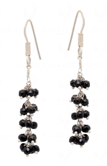 Black Spinel Gemstone Faceted Bead Earring Made In.925 Sterling Silver ES-1623