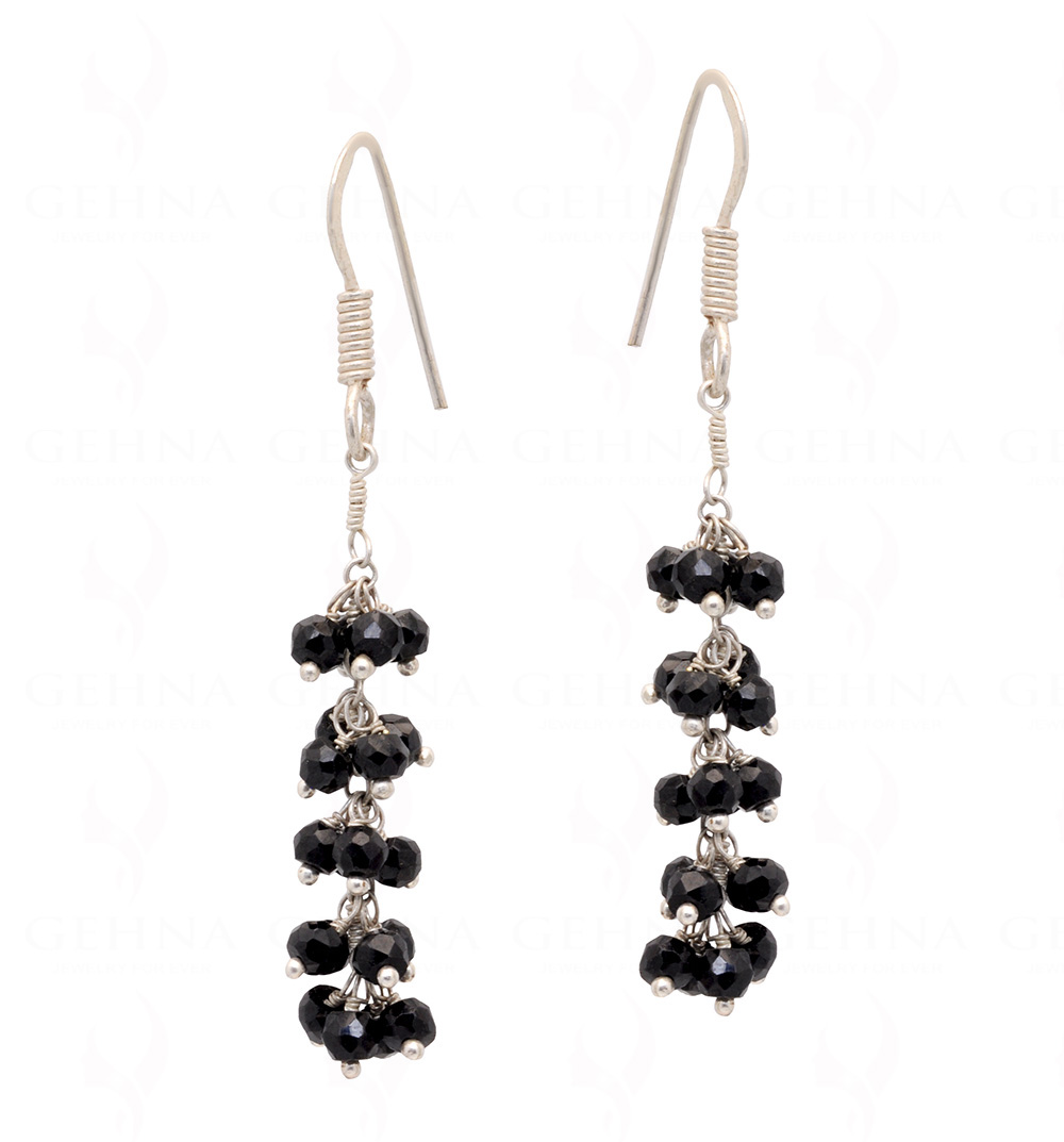 Black Spinel Gemstone Faceted Bead Earring Made In.925 Sterling Silver ES-1623