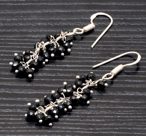 Black Spinel Gemstone Faceted Bead Earring Made In.925 Sterling Silver ES-1623