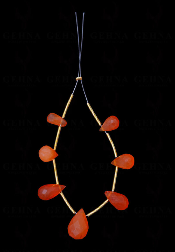 7 Loose Pieces of Carnelian Gemstone Faceted Drop Shaped NS-1625