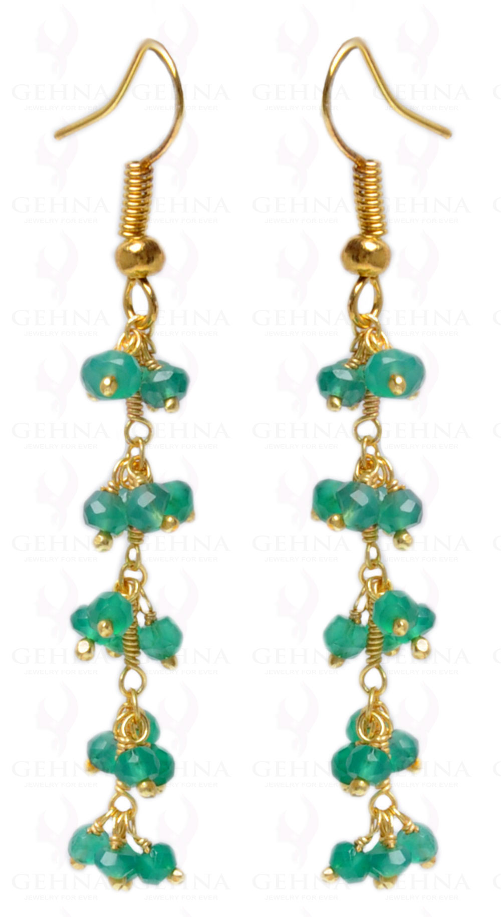 Green Onyx Gemstone Studded Baed Earring Made In.925 Sterling Silver ES-1626