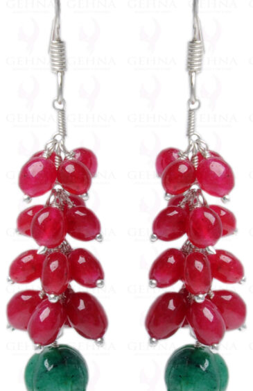 Emerald & Ruby Gemstone Studded Earring Made In.925 Silver Overlay ES-1627