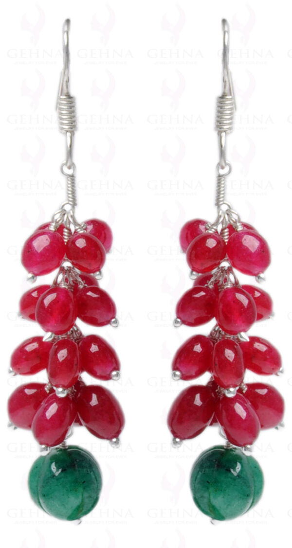 Emerald & Ruby Gemstone Studded Earring Made In.925 Silver Overlay ES-1627