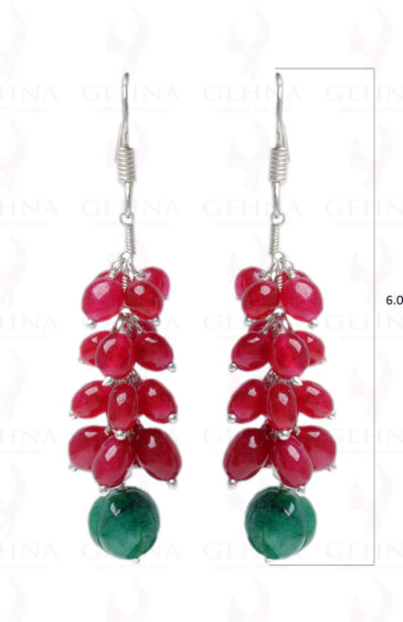 Emerald & Ruby Gemstone Studded Earring Made In.925 Silver Overlay ES-1627