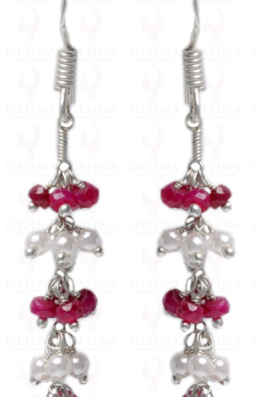 Pearl & Ruby Gemstone Faceted Earring Made In.925 Sterling Silver ES-1628