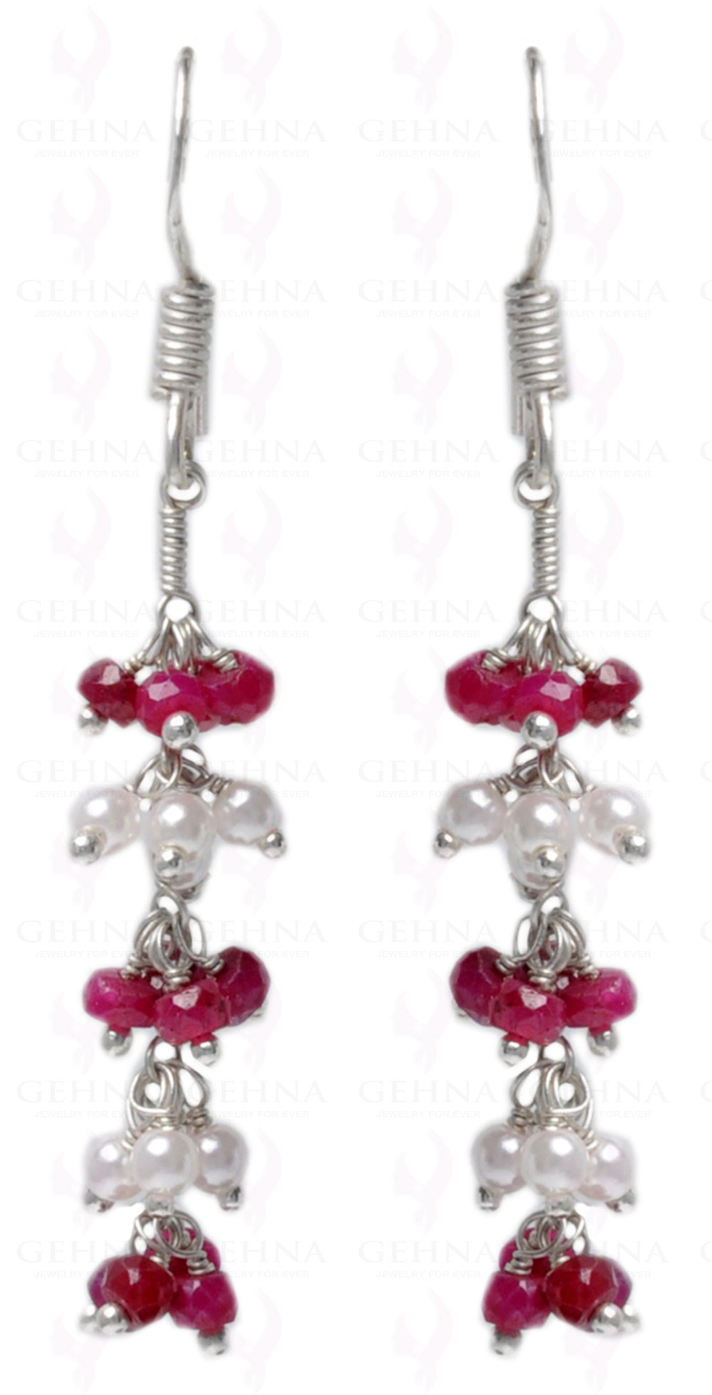 Pearl & Ruby Gemstone Faceted Earring Made In.925 Sterling Silver ES-1628