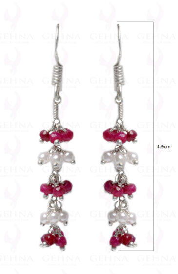 Pearl & Ruby Gemstone Faceted Earring Made In.925 Sterling Silver ES-1628