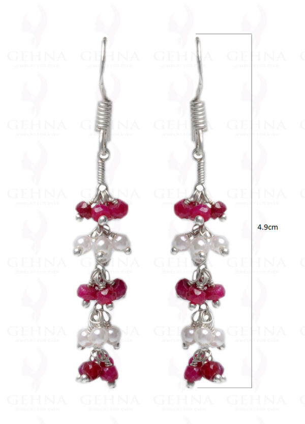 Pearl & Ruby Gemstone Faceted Earring Made In.925 Sterling Silver ES-1628