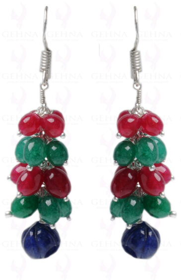 Ruby, Emerald & Sapphire Gemstone Studded Earring In.925 Sterling Silver ES-1629