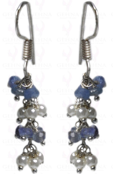 Pearl & Tanzanite Gemstone Studded Earring Made In.925 Sterling Silver ES-1630