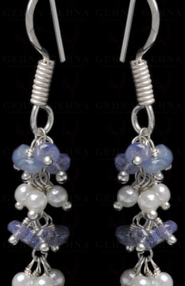 Pearl & Tanzanite Gemstone Studded Earring Made In.925 Sterling Silver ES-1630