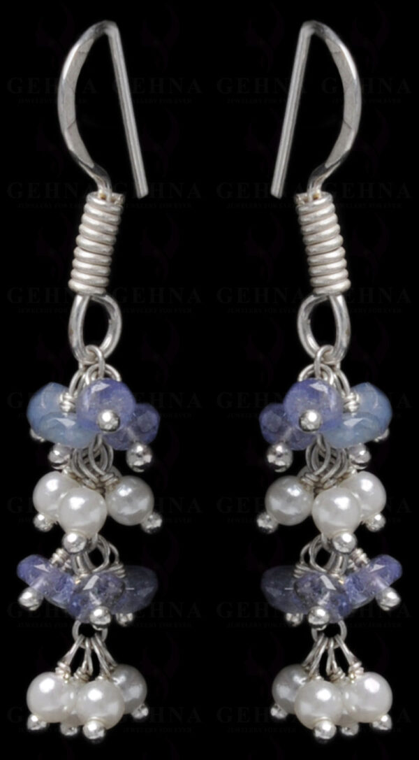 Pearl & Tanzanite Gemstone Studded Earring Made In.925 Sterling Silver ES-1630