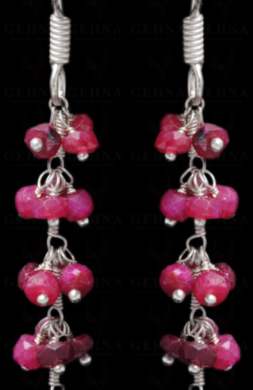 Ruby Gemstone Faceted Earring Made In.925 Sterling Silver ES-1631