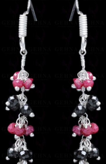 Ruby & Black Spinel Gemstone Faceted Earring Made In.925 Sterling Silver ES-1633