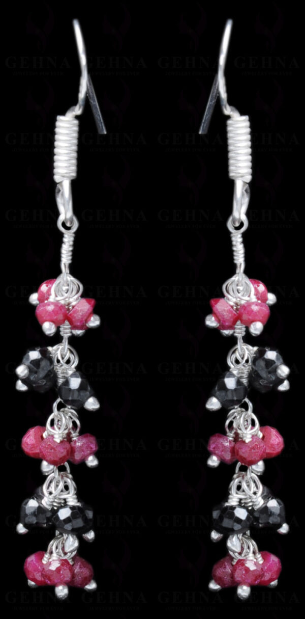 Ruby & Black Spinel Gemstone Faceted Earring Made In.925 Sterling Silver ES-1633