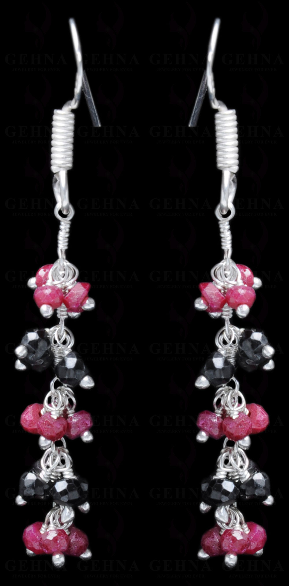 Ruby & Black Spinel Gemstone Faceted Earring Made In.925 Sterling Silver ES-1633