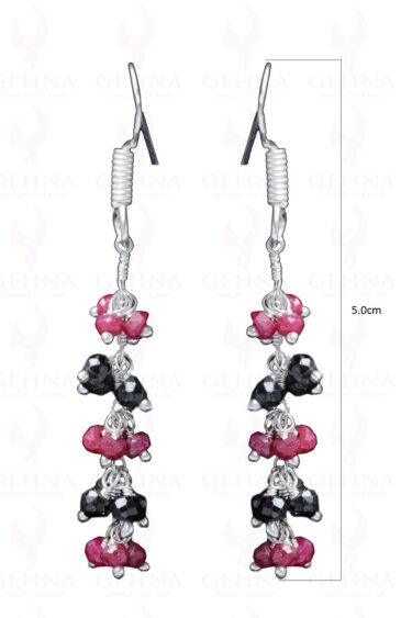 Ruby & Black Spinel Gemstone Faceted Earring Made In.925 Sterling Silver ES-1633