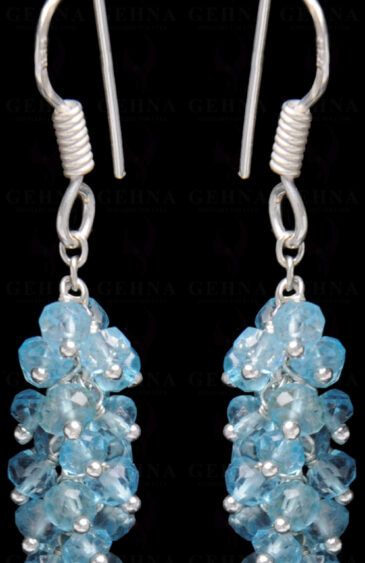 Blue Topaz Gemstone Studded Bead Earring Made In.925 Sterling Silver ES-1634