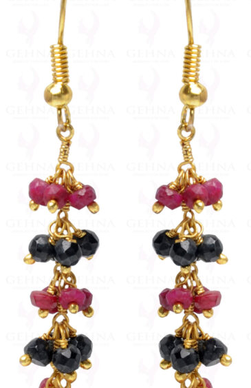 Ruby & Black Spinel Gemstone Faceted Earrings Made In.925 Sterling Silver ES-1635