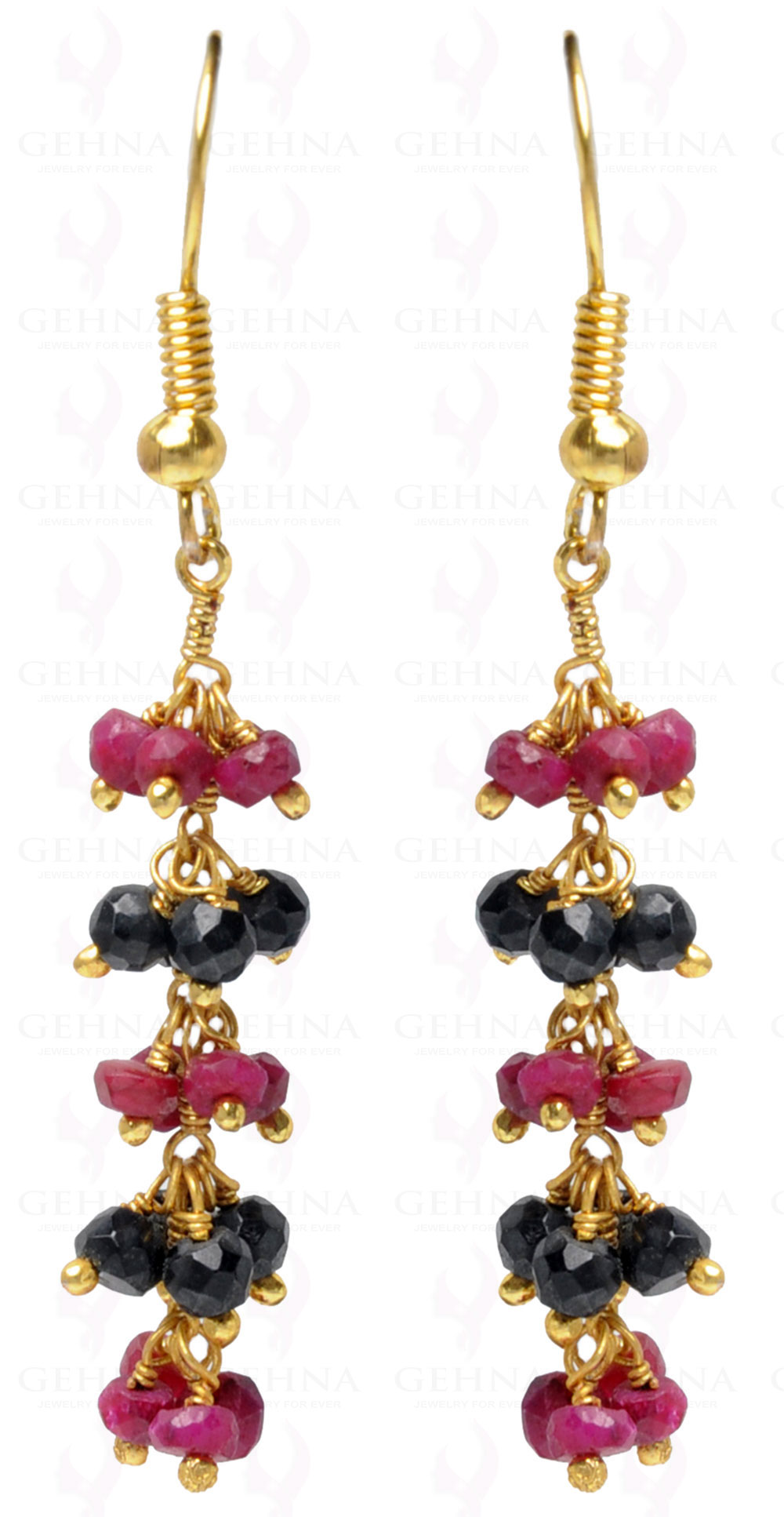 Ruby & Black Spinel Gemstone Faceted Earrings Made In.925 Sterling Silver ES-1635