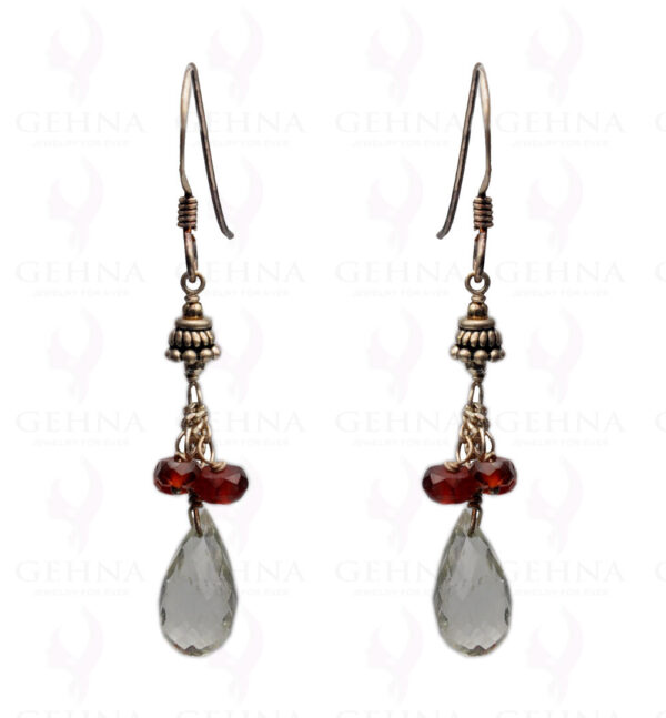 Garnet & Green Amethyst Gemstone Bead Earring Made In.925 Sterling Silver ES-1636