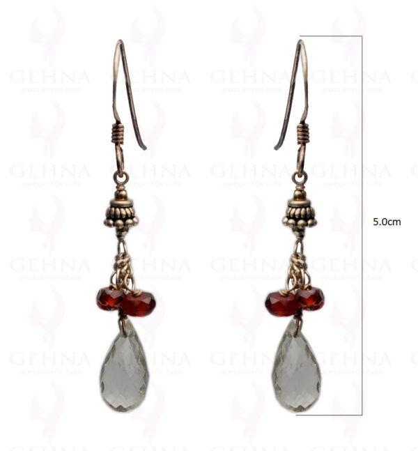 Garnet & Green Amethyst Gemstone Bead Earring Made In.925 Sterling Silver ES-1636