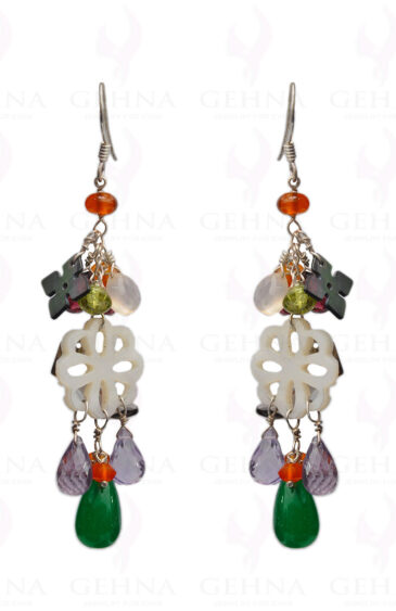 Green Onyx & Amethyst Gemstone Bead Earring In.925 Sterling Silver ES-1638