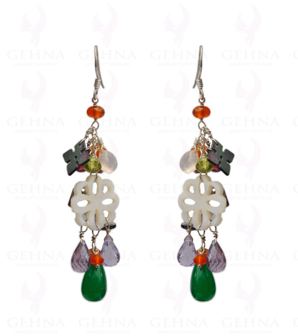 Green Onyx & Amethyst Gemstone Bead Earring In.925 Sterling Silver ES-1638