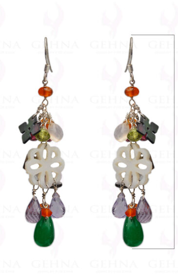 Green Onyx & Amethyst Gemstone Bead Earring In.925 Sterling Silver ES-1638