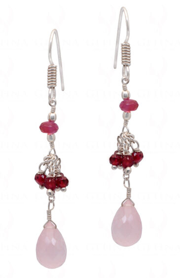 Garnet & Rose Quartz Twisted Drop Bead Earrings In.925 Sterling Silver ES-1639