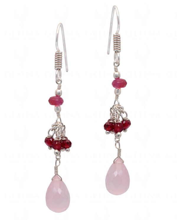 Garnet & Rose Quartz Twisted Drop Bead Earrings In.925 Sterling Silver ES-1639