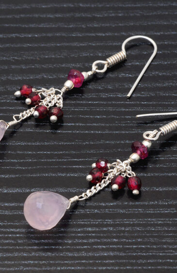 Garnet & Rose Quartz Twisted Drop Bead Earrings In.925 Sterling Silver ES-1639