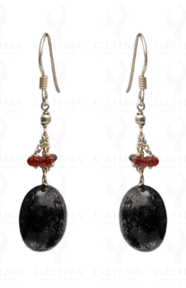 Black Rutile Quartz & Garnet Gemstone Bead Earring In.925 Sterling Silver ES-1640