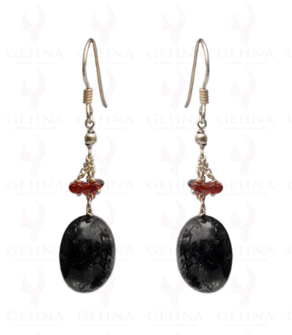 Black Rutile Quartz & Garnet Gemstone Bead Earring In.925 Sterling Silver ES-1640