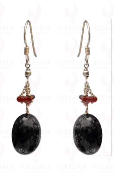 Black Rutile Quartz & Garnet Gemstone Bead Earring In.925 Sterling Silver ES-1640