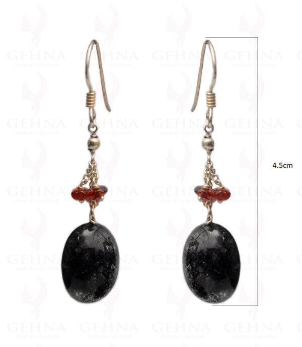 Black Rutile Quartz & Garnet Gemstone Bead Earring In.925 Sterling Silver ES-1640