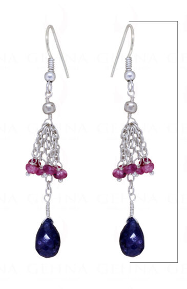 Blue Sapphire & Garnet Gemstone Bead Earring In.925 Sterling Silver ES-1641