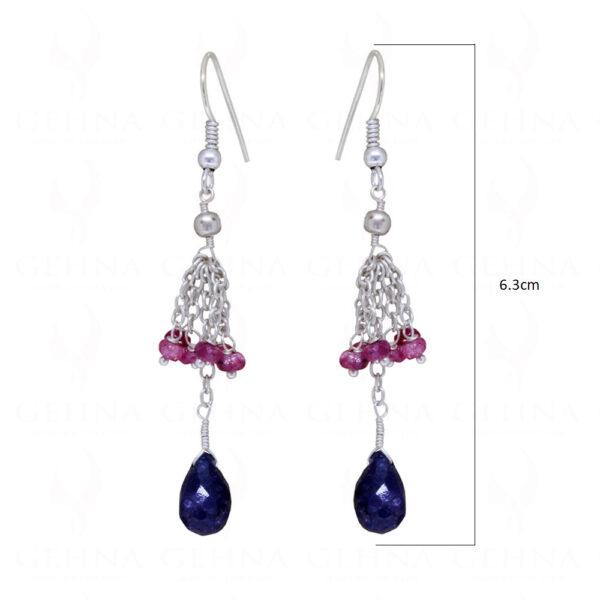 Blue Sapphire & Garnet Gemstone Bead Earring In.925 Sterling Silver ES-1641