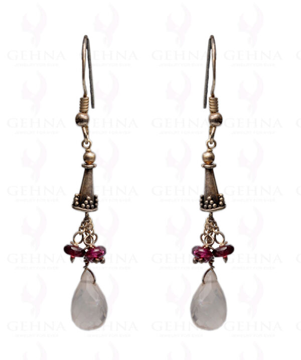 Rose Quartz & Garnet Gemstone Bead Earrings In.925 Sterling Silver ES-1642