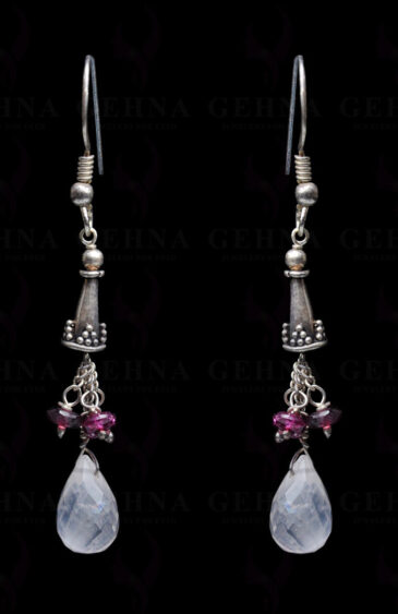 Rose Quartz & Garnet Gemstone Bead Earrings In.925 Sterling Silver ES-1642