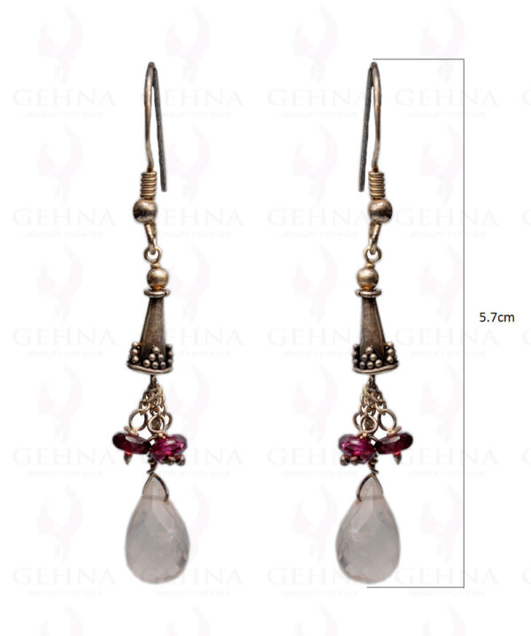 Rose Quartz & Garnet Gemstone Bead Earrings In.925 Sterling Silver ES-1642