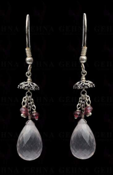 Rose Quartz & Garnet Gemstone Bead Earring In.925 Sterling Silver ES-1646