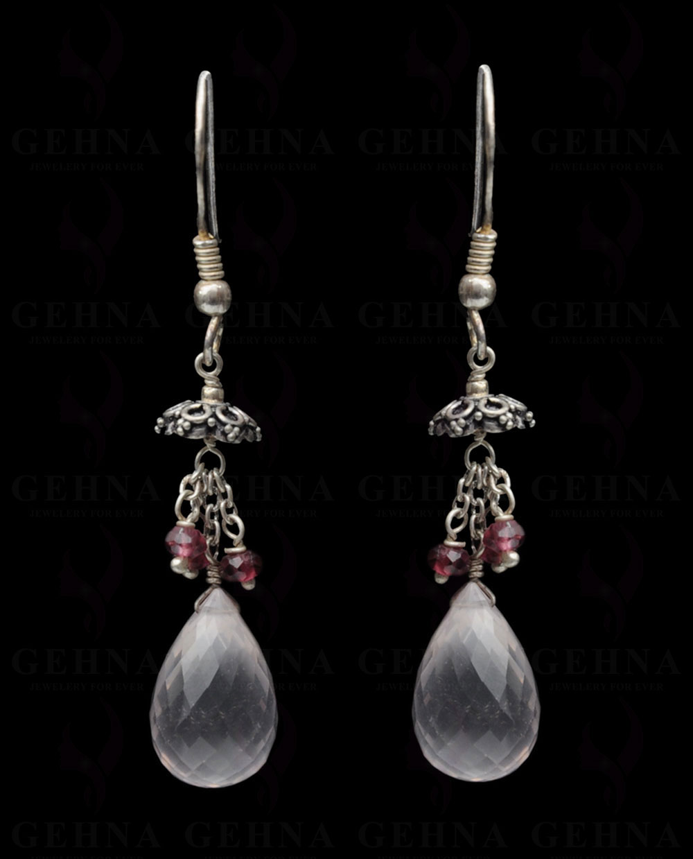 Rose Quartz & Garnet Gemstone Bead Earring In.925 Sterling Silver ES-1646